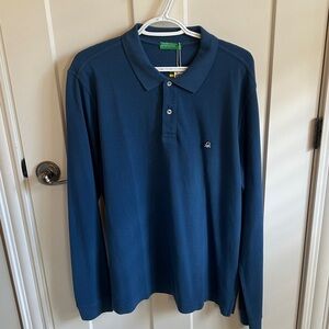 NWT Benetton Blue Long Sleeve Polo Shirt, size XXL